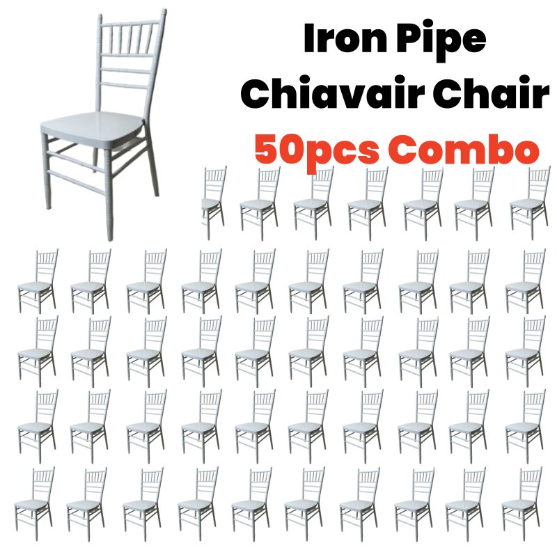 oniron pipe white chiavari chair pmc 0001w combo