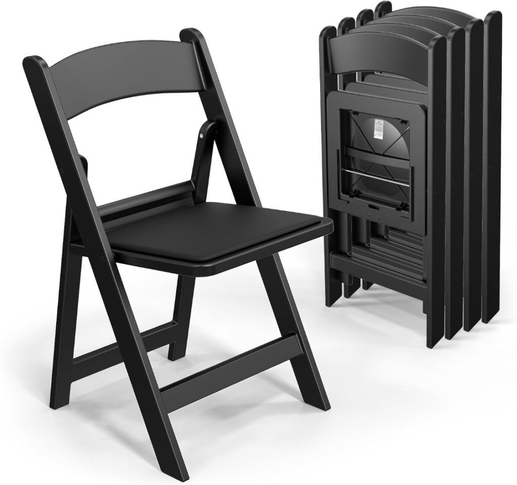PMC-1027B Solid Black Padded Resin Folding Chair| Matata Wholesale Inc